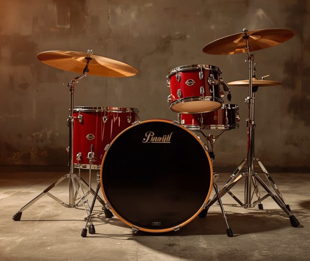 Red lacquer drum kit with cymbals