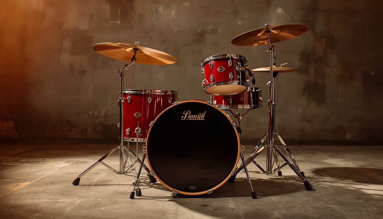 Red lacquer drum kit with cymbals