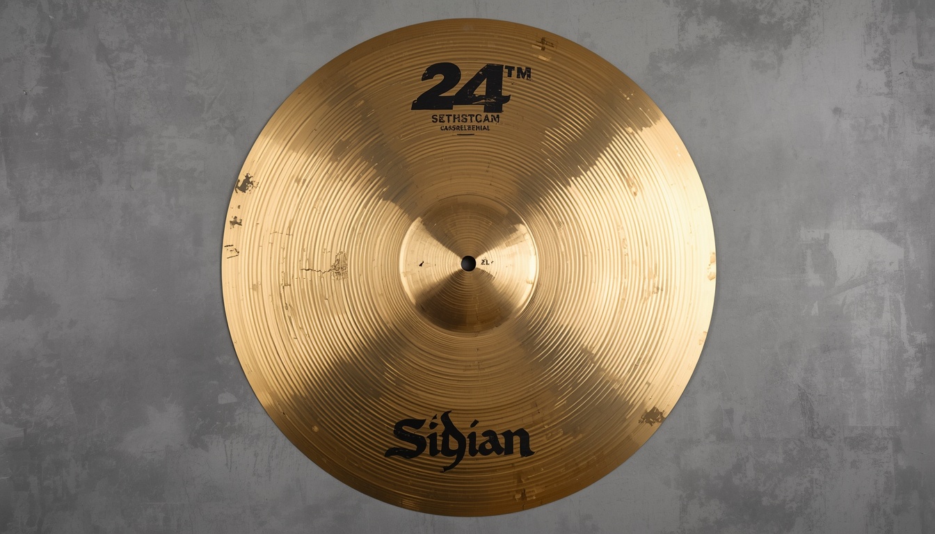 Brass cymbal on a concrete wall