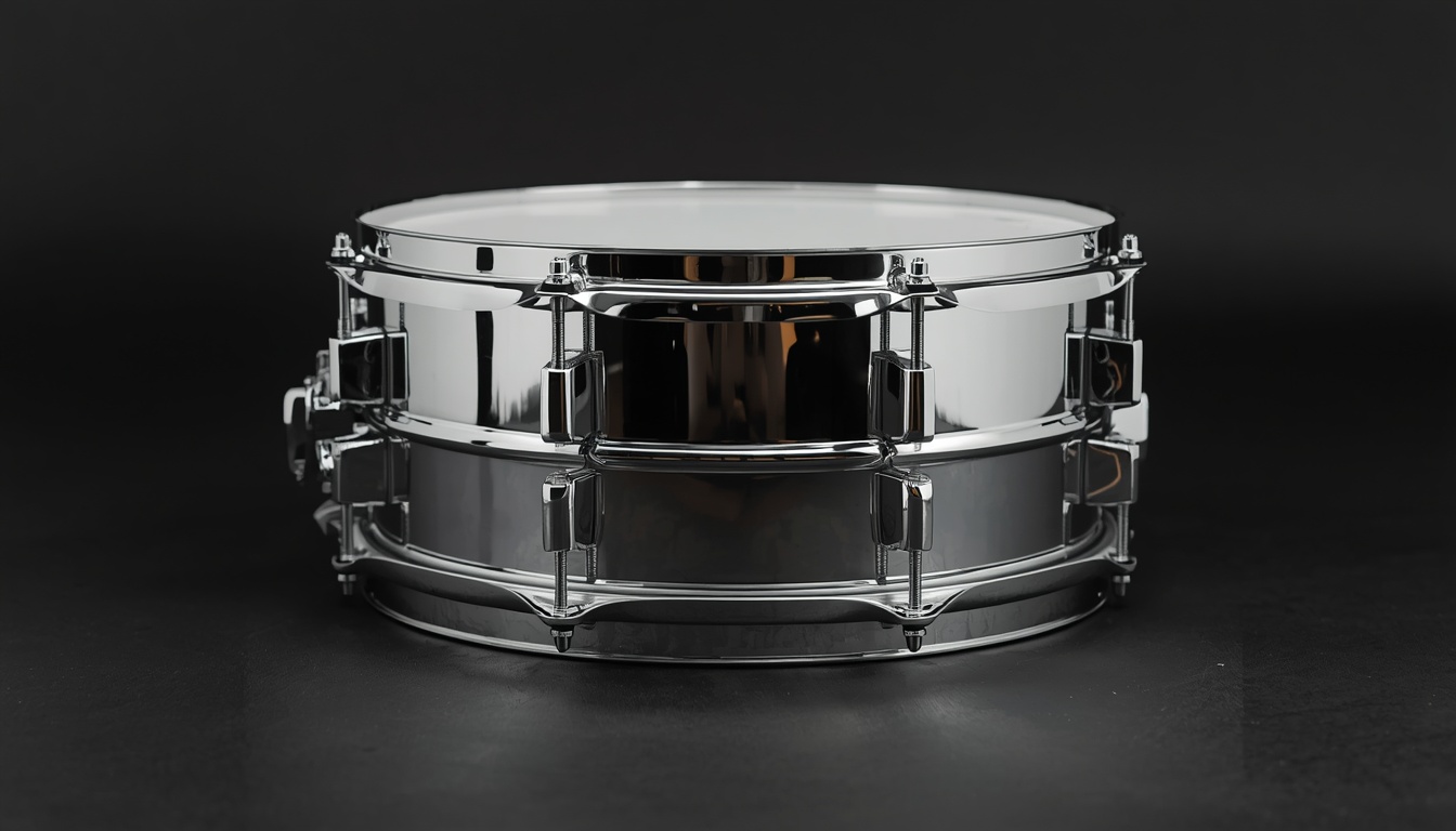 Chrome snare drum on black