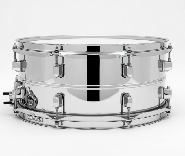 Chrome snare drum on white