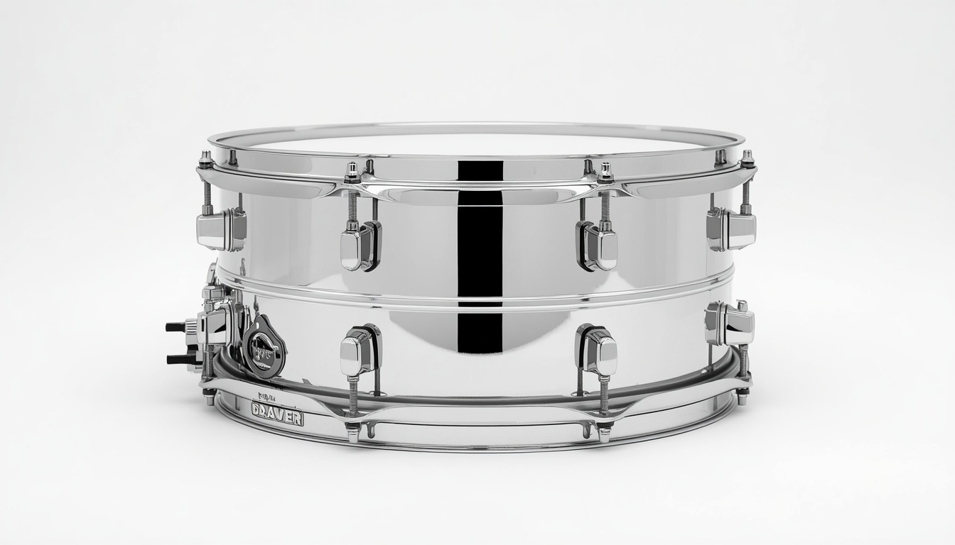 Chrome snare drum on white